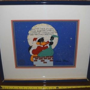 1986 Vintage Chuck Jones Daffy Santa Le Framed Cel Artwork 41/200